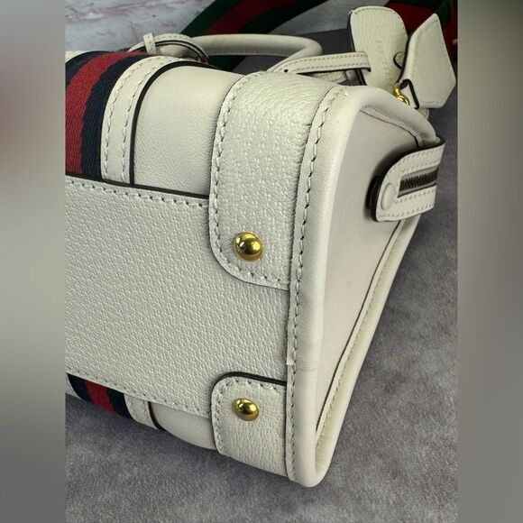 Authentic Gucci Web Sherry Line 2 Way Small Bauletto Leather Bag 715772 White - Picture 7 of 16